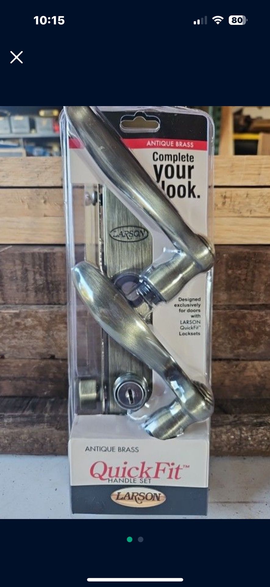 Larson antique brass quick fit door handle