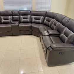 Brown Leather Sectional Sofa With Reclining Seats