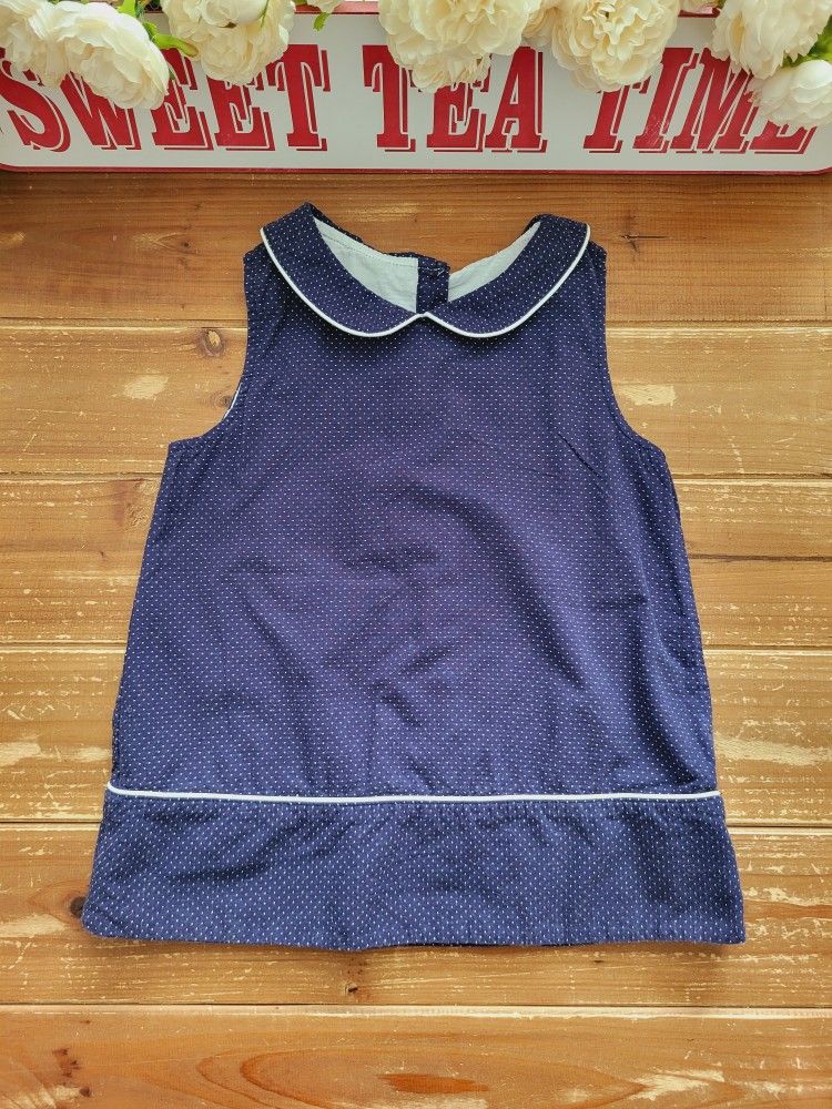 SIZE 8 GIRLS SLEEVELESS NAVY COLLAR COTTON TUNIC