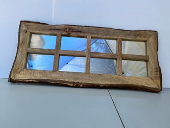 Live Edge Wood Framed 8-Pane Window Mirror — 29” x 13”