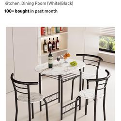 Wooden Round Marble Table & Chair Set