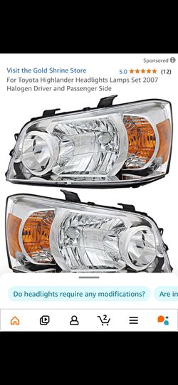 For Toyota Highlander Headlights Lamps Set 2007 Halogen Driver and Passenger Side