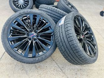 24" GLOSS BLACK RIMS 3053524 TIRES