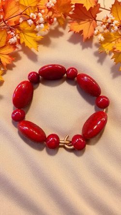 New Handcrafted Bold Red Crackled Beaded Copper Wire 8” Bracelet