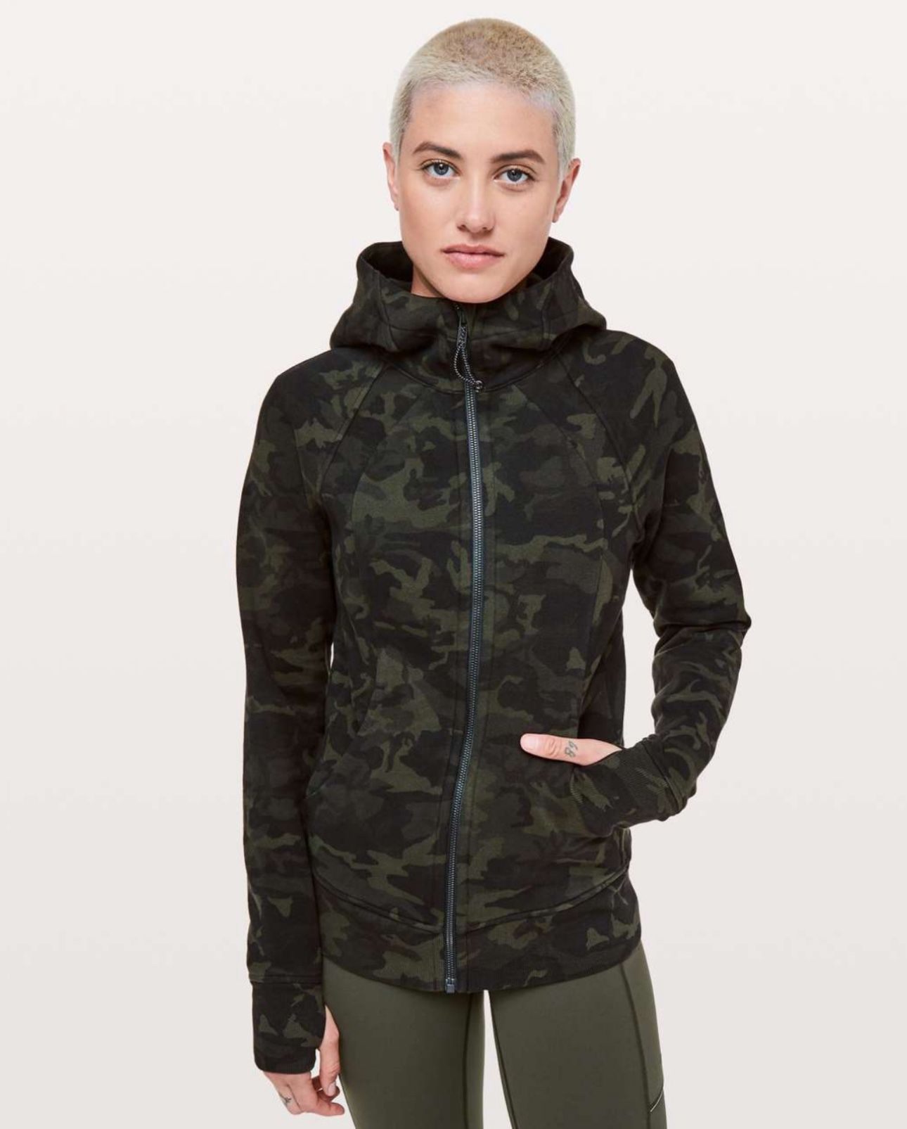 Lululemon Scuba Hoodie  Cotton Fleece Incognito Camo Multi Gator Green 6