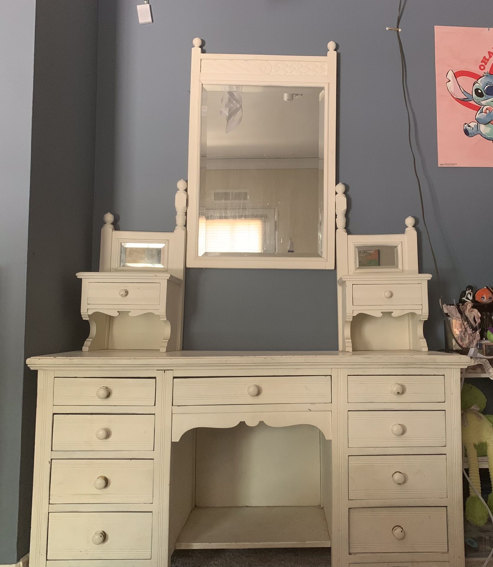 White Antique Vanity Mirror Dresser