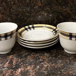 Modern Plaid Tea Cup & Plate Set – 6 Pieces