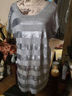 Gray Sequin Stripe Short Sleeve dress