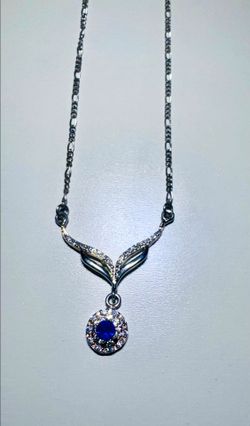 925 Sterling Silver Blue Stone CZ-Look Necklace — 16” Chain — 5.2g $30