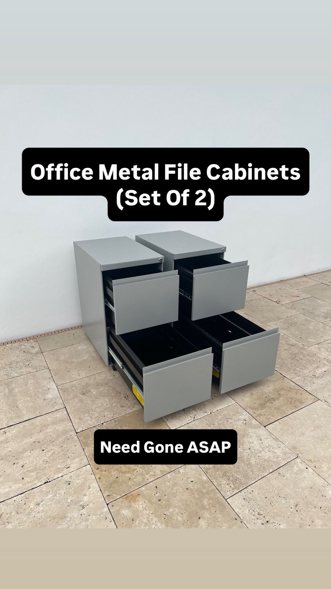 Rolling Office Metal File Cabinets (Set Of 2) Pickup Today Available (NO KEYS)