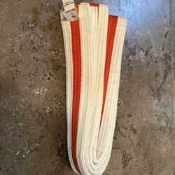 Martial Arts Belt, White with Orange Stripe, Size 1