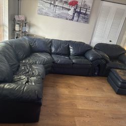 Leather Couch And Chair With Ottoman