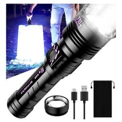 ☆ SKYFIRE Rechargeable Flashlights High Lumens: Super Bright LED Tactical Flashlight 3000lm Zoomable 5 Modes Waterproof 2*5000mAh Powerful Flash Light