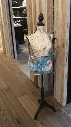 Denim Crossbody Bag with Floral and Heart Patches