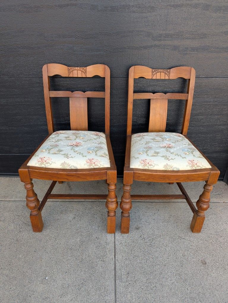Pair Of Vintage Oak Chairs