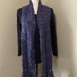 Handmade Purple Checkerboard Chunky Knit Winter Scarf Wrap Shawl Fringe 72"