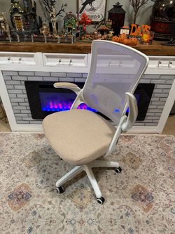 Beige and White Mesh Ergonomic Office Chair