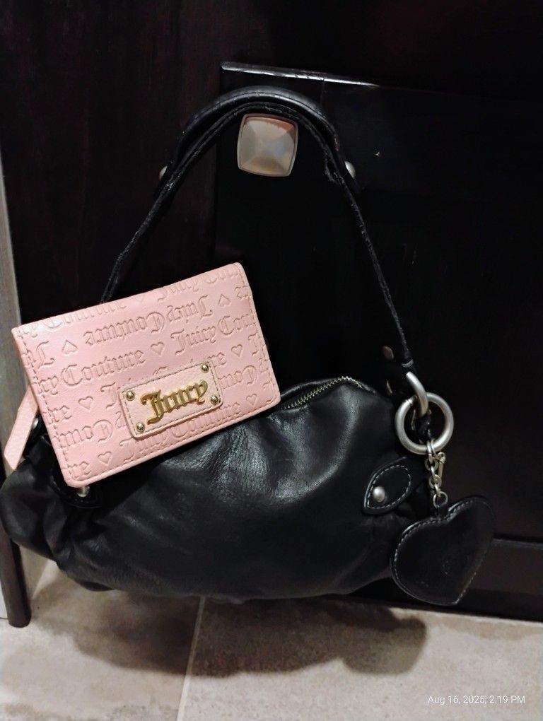 JUICY COUTURE BLK LEATHER PURSE & PINK LEATHER WALLET