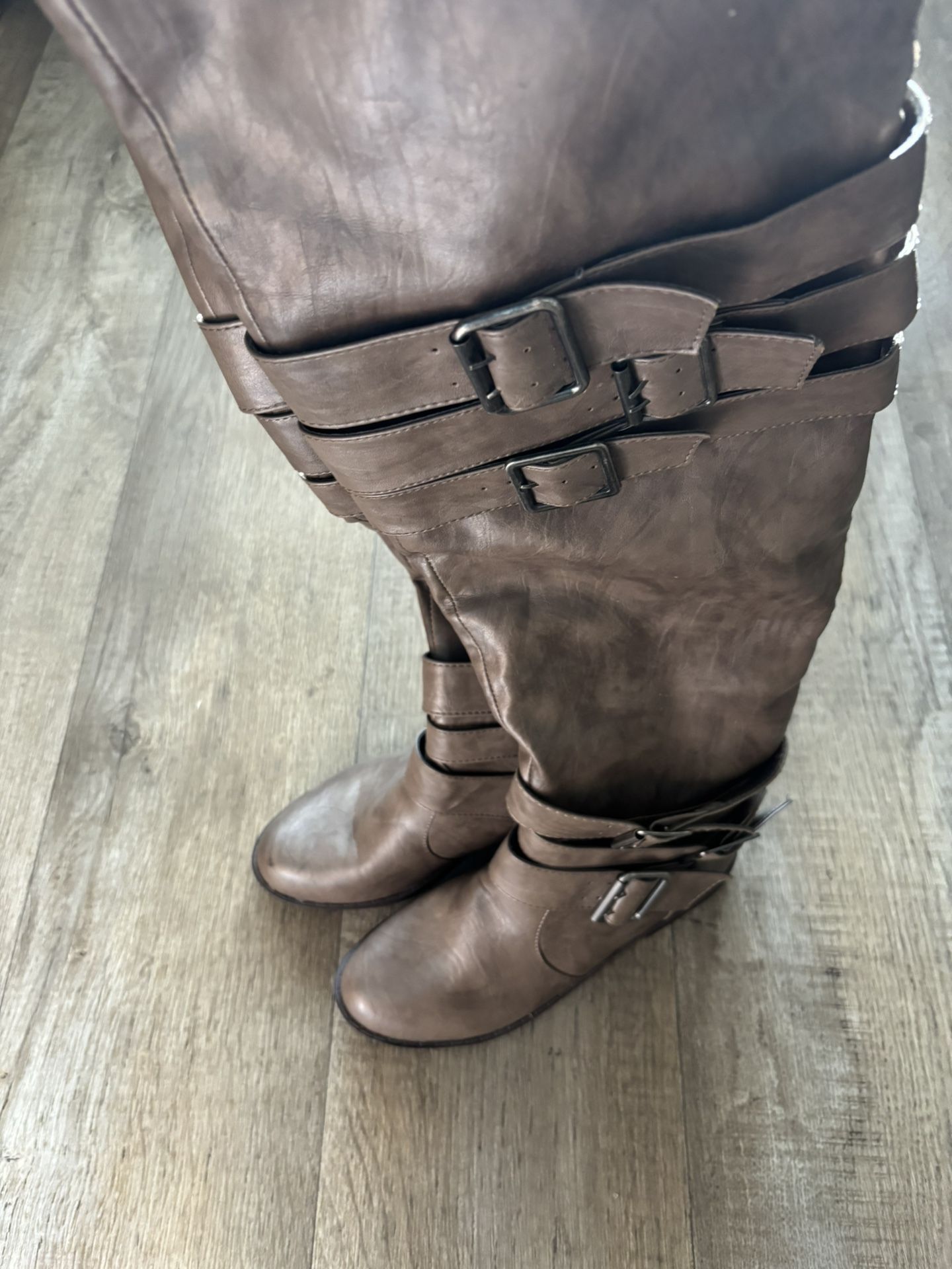Brown Leather Over The Knee Boots