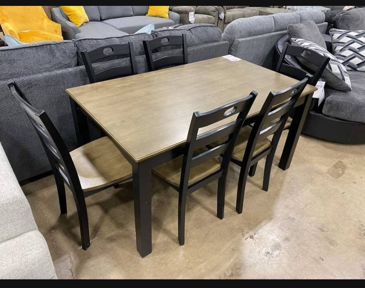 Grayish Brown Black 7pc Dining Room Set💥Kitchen Table And Chairs💫Comedor