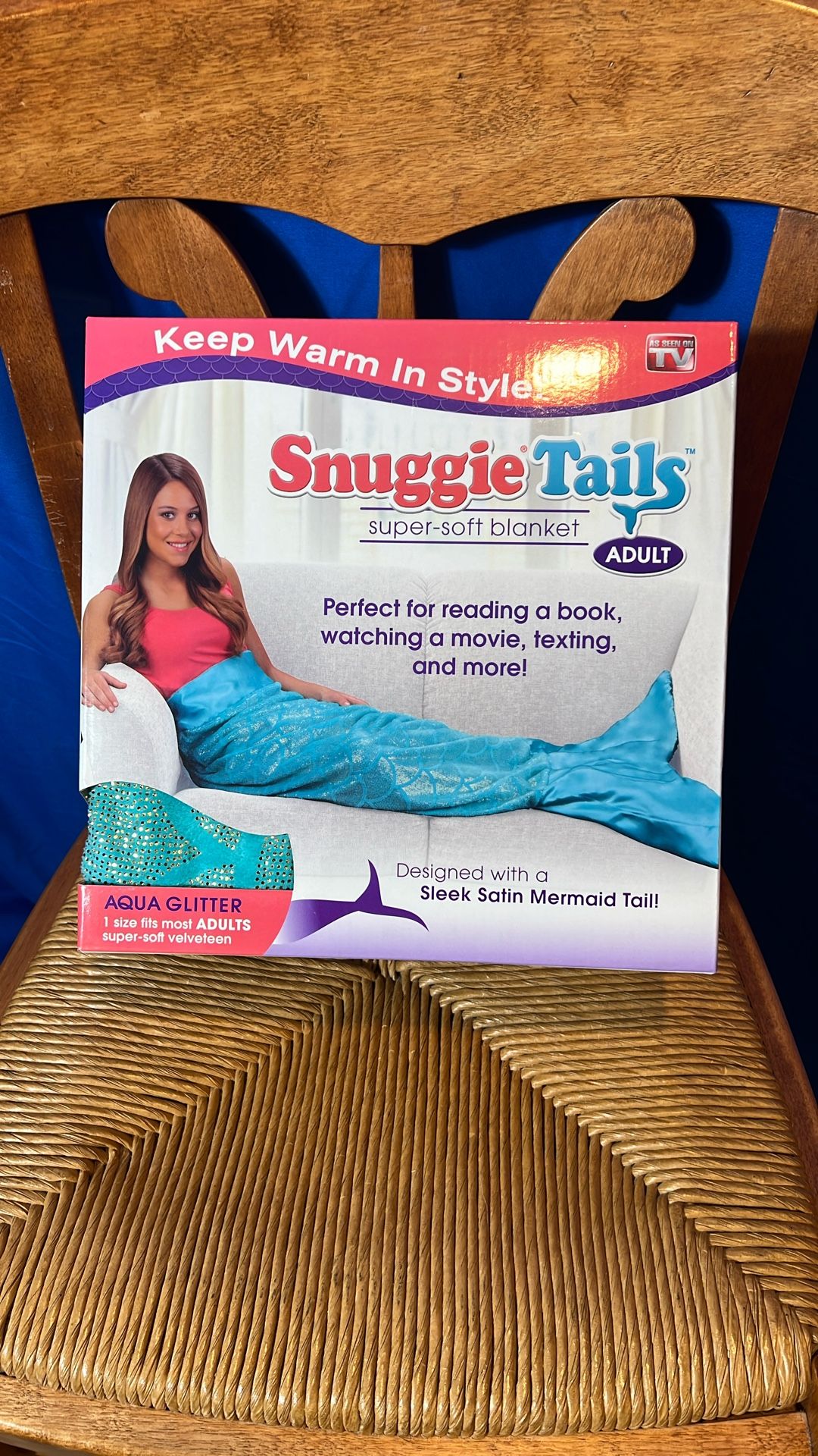 Snuggie Tails Adult Aqua Glitter Teal Mermaid One Size Soft Blanket