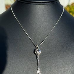 Gucci 18k white solid gold ball necklace chain w GG ball natural diamond 0.25CTW pendant 16” 1.50” 14.00g