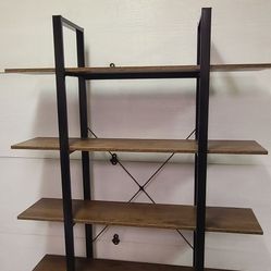 Industrial 4 Tier Bookshelf, Modern Metal and Wood 4 Shelf Bookcase 