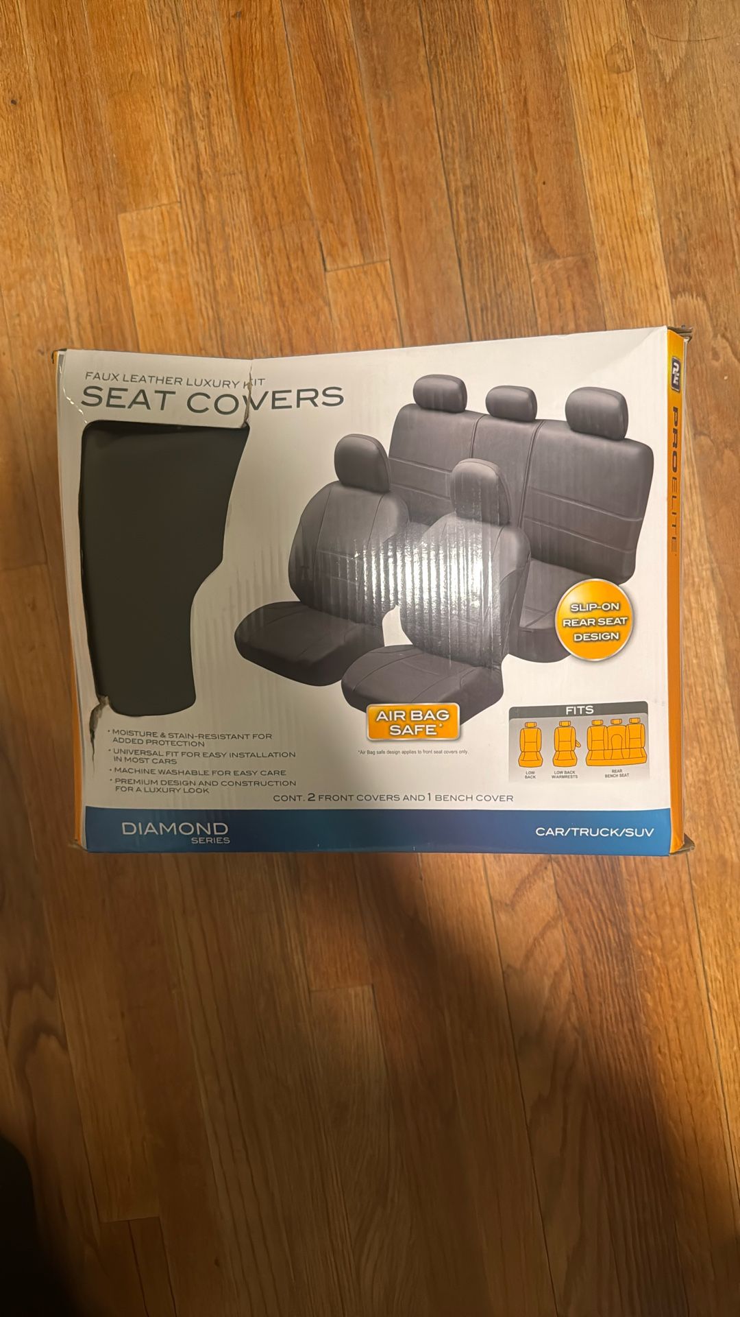 ProElite Gray Diamond Series Faux Leather Seat Cover Set 3 Piece Cars/SUVS/Trucks