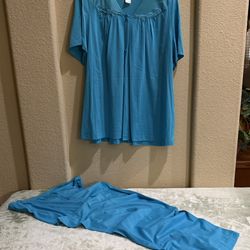 Vanity Fair 2 piece Nylon Turquoise Pajamas - Size XXL  