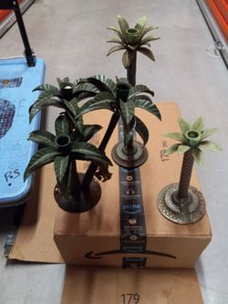Set of 3 Palm Tree Candlestick Holders
