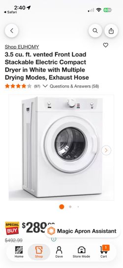 Title EUHOMY 3.5 cu. ft. Compact Electric Dryer top rated 120v, regular outlet, apartment sized