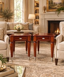 Pair of Cherry Wood End Tables with Metal Tipped Legs🌷