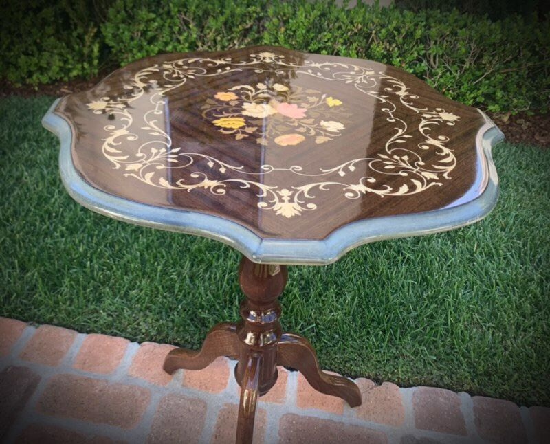 Made in Italy/Italian Original Vintage Antique Solid Exotic Wood Artisan Inlaid Center/End\Side Table Flowers/Floral