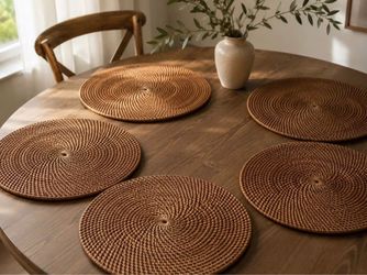 Set of 5 Woven Rattan Placemats – 16”
