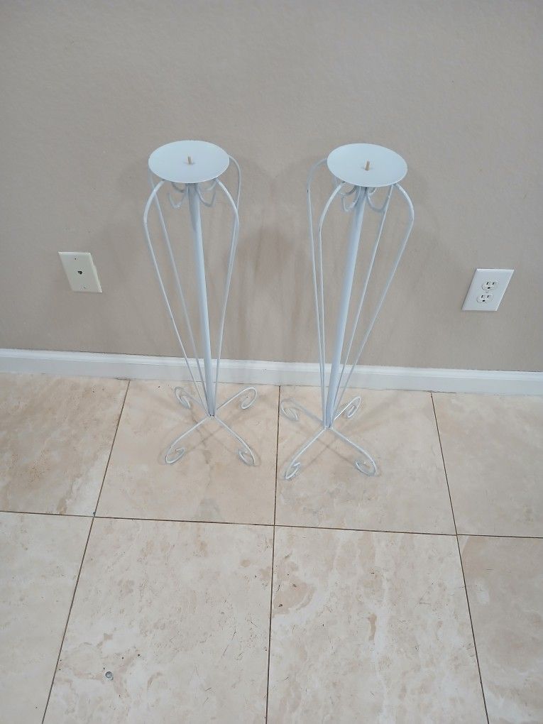 Set Of White Elegant Candle Holders