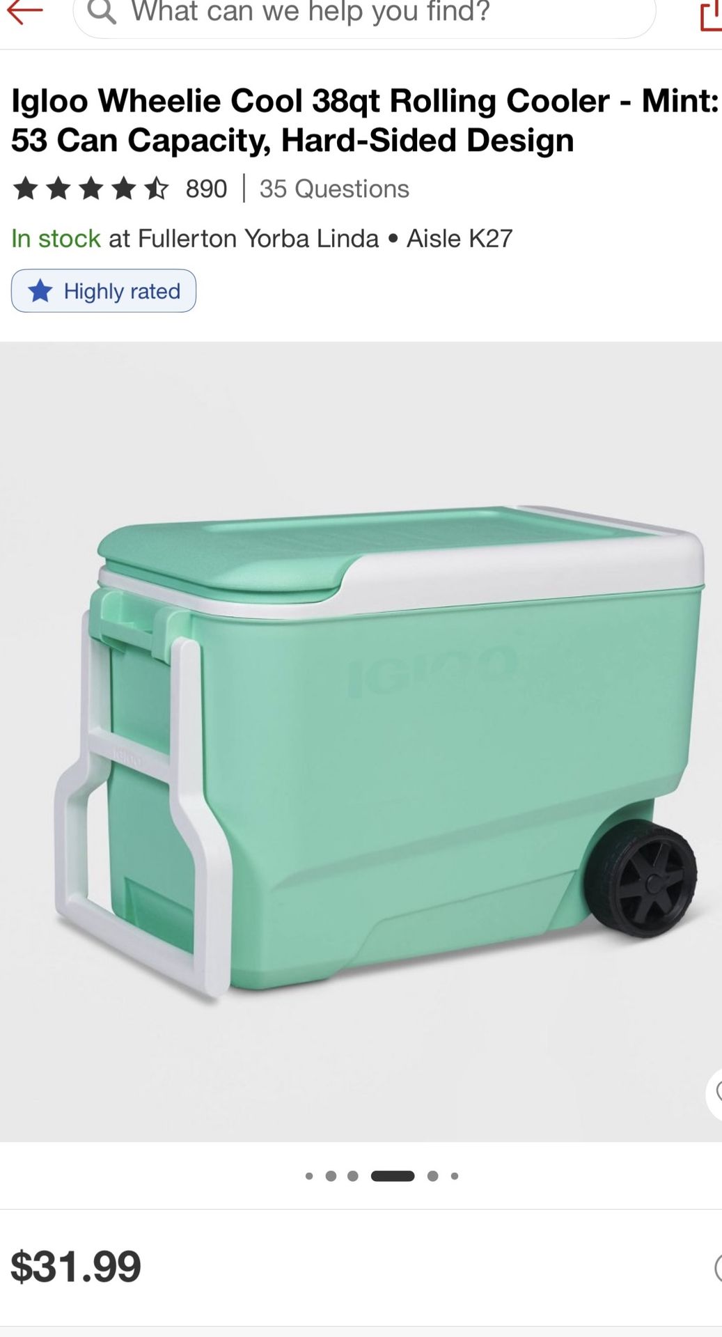 new Igloo Wheelie Cool 38qt Rolling Cooler - Mint