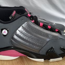Air Jordan 14 Retro XIV GS Metallic Dark Grey Pink Sneaker 654969-028 SZ 5.5Y Or Size 7 Women