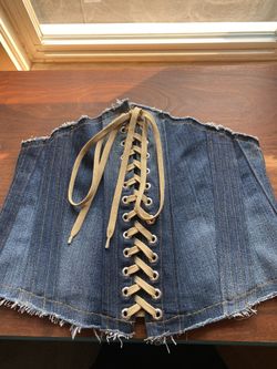 Hand made corset, Jean material with slight stretch, fits L-XL
