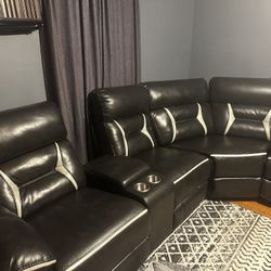 Black Charcoal Leather 3 Piece Sectional 