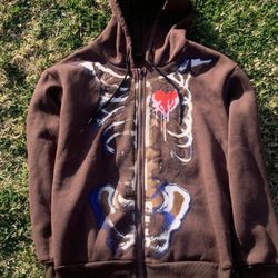 Skeleton Jacket Hoodie Zip Up Mocha Heartless