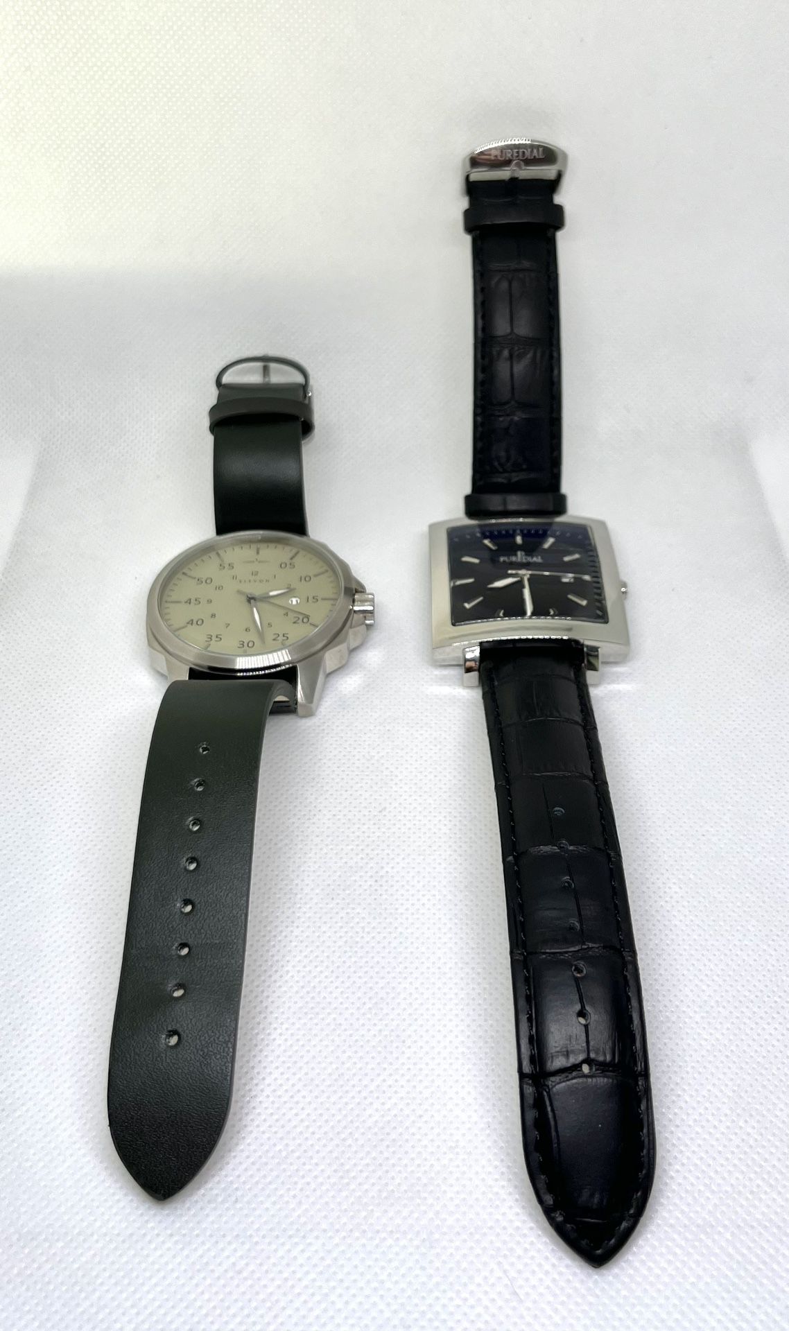 (2) Watch Lot, Puredial & Elevon Quartz Watches With Leather Bands.