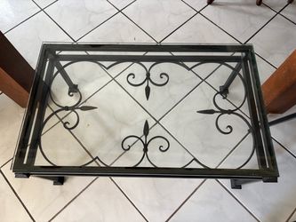Glass Top Coffee Table with Decorative Wrought Iron Base