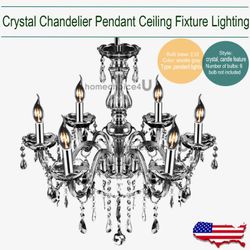 Smoke Gray Crystal Chandelier Pendant Ceiling Fixture Lighting Lamp 6 lights E12