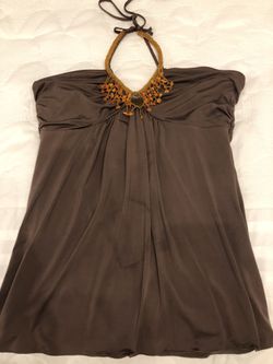 Brown halter top with beading on neckline size small like new