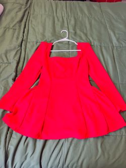 Red Long Sleeve Square Neck Mini Dress