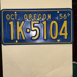 1 OREGON LICENSE PLATE FROM OCTOBER OF THE 1956