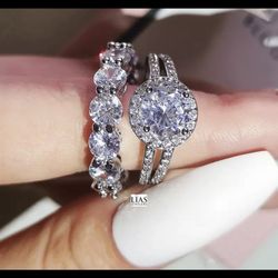 New 18k White Gold Wedding Ring Set 