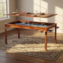 Board Game & Card Table, 65"x 39" Natural Wood Table for 6 Players with Removable Top, Play Mat, Cup Holders & Trays
