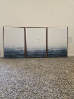 Wall art - 3 piece set - framed canvas - water with birds