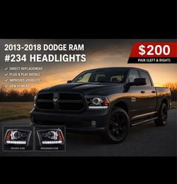 2013 To 2018 Dodge Ram Black Factory Style Projector Headlights with LED Turn Signal
